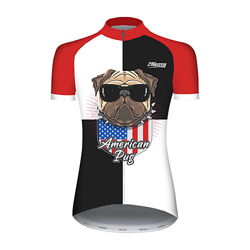 

21Grams Women's Short Sleeve Cycling Jersey Spandex BlackWhite Dog American / USA National Flag Bike Jersey Top Mountain Bike MTB Road Bike Cycling UV Resistant Breathable Quick Dry Sports Clothing