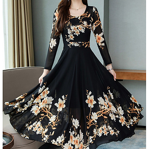

Women's Swing Dress Maxi long Dress - Long Sleeve Geometric Elegant Black Red Green M L XL XXL XXXL XXXXL