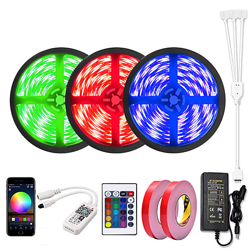 

3x5M Light Sets LED Light Strips RGB Tiktok Lights 450 LEDs 5050 SMD 10mm 1 12V 6A Adapter 1 24Keys Remote Controller 1x 1 To 4 Cable Connector 1 set APP Control Cuttable Party 110-240 V