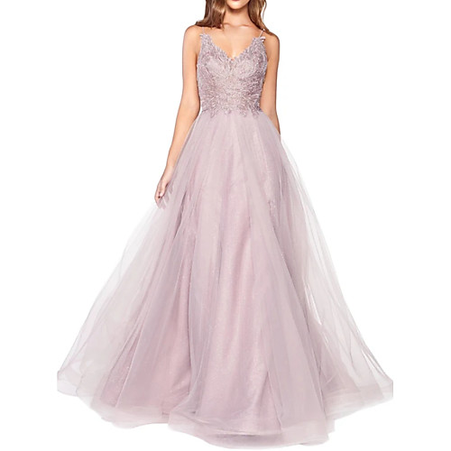

A-Line Minimalist Engagement Prom Dress Spaghetti Strap Sleeveless Floor Length Tulle with Tier 2021