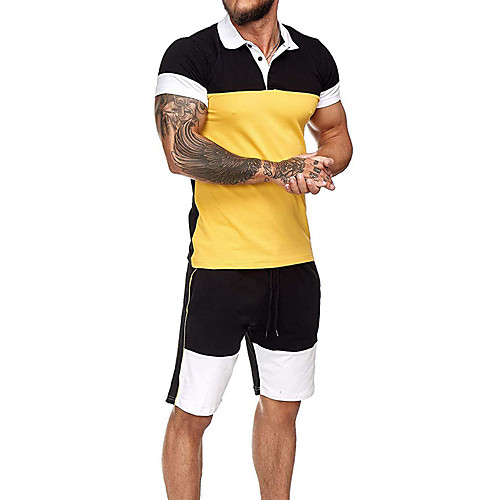 

Men's Color Block Slim Set Basic Sports Classic Collar Blue / Red / Yellow / Orange / Short Sleeve