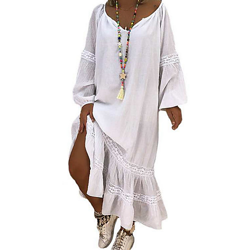 

Women's Maxi Tunic Dress - Long Sleeve Solid Color V Neck Loose White Gray S M L XL XXL XXXL XXXXL XXXXXL
