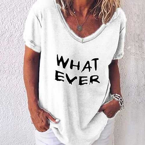 

Women's Letter Print T-shirt Daily V Neck White / Black / Blue / Blushing Pink / Green / Brown