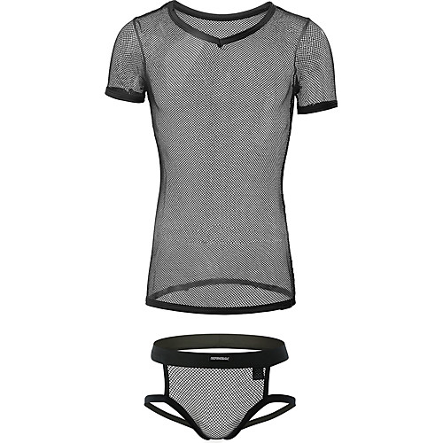 

Men's Mesh Suits Nightwear Solid Colored White Black M L XL