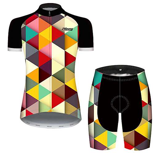 

21Grams Women's Short Sleeve Cycling Jersey with Shorts Spandex Polyester Black / Yellow Plaid Checkered Patchwork Geometic Bike Clothing Suit Breathable Quick Dry Ultraviolet Resistant Sweat-wicking