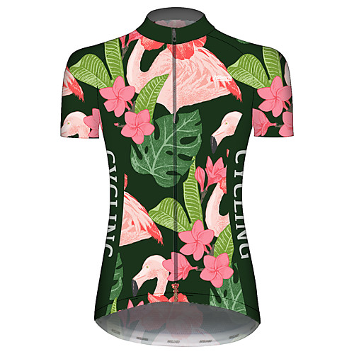 

21Grams Women's Short Sleeve Cycling Jersey PinkGreen Flamingo Animal Floral Botanical Bike Jersey Top Mountain Bike MTB Road Bike Cycling UV Resistant Breathable Quick Dry Sports Clothing Apparel