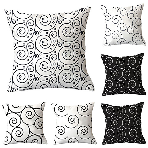 

Set of 6 Polyester Pillow Cover, Geometric Geometic Simple Classic Square Traditional Classic Throw Pillow