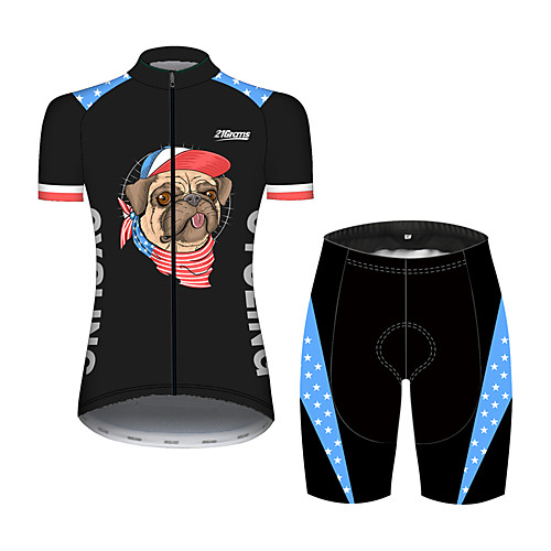 

21Grams Women's Short Sleeve Cycling Jersey with Shorts Spandex Polyester Black / Red Dog Animal American / USA Bike Clothing Suit Breathable Quick Dry Ultraviolet Resistant Sweat-wicking Sports Dog