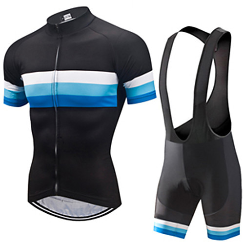 

21Grams Men's Short Sleeve Cycling Jersey with Bib Shorts Black / Blue Patchwork Bike Clothing Suit UV Resistant Breathable 3D Pad Quick Dry Sweat-wicking Sports Solid Color Mountain Bike MTB Road