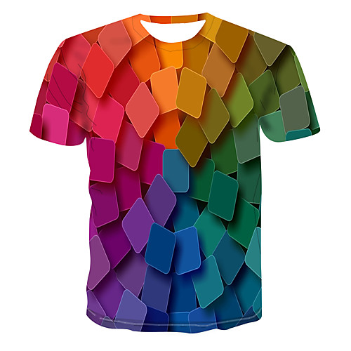 

Men's Color Block 3D Print T-shirt Street chic Punk & Gothic Club Weekend Round Neck Rainbow / Short Sleeve