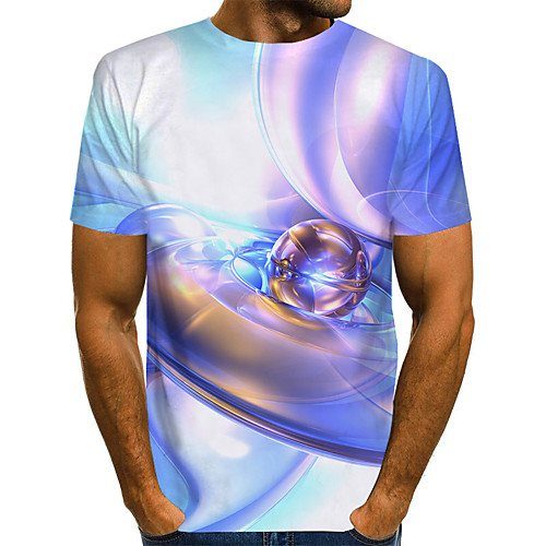

Men's Plus Size Geometric 3D Pleated Print T-shirt Street chic Exaggerated Daily Going out Round Neck Blue / Green / Light Green / Short Sleeve
