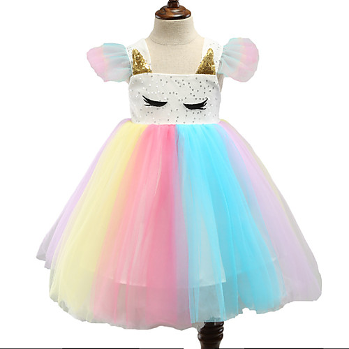 

Unicorn Dress Flower Girl Dress Girls' Movie Cosplay A-Line Slip Cosplay Fuchsia Dress Halloween Carnival Masquerade Tulle Polyester