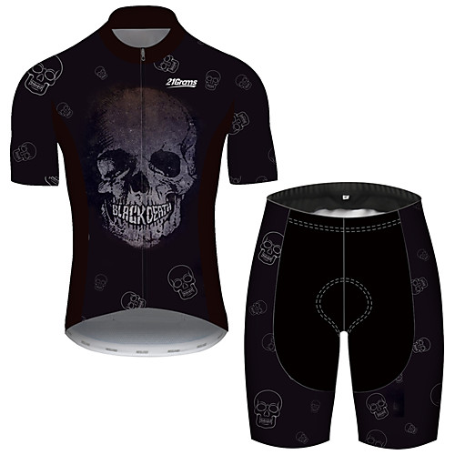 

21Grams Men's Short Sleeve Cycling Jersey with Shorts Spandex Polyester Black Patchwork Skull Bike Clothing Suit UV Resistant Breathable Quick Dry Sweat-wicking Sports Solid Color Mountain Bike MTB