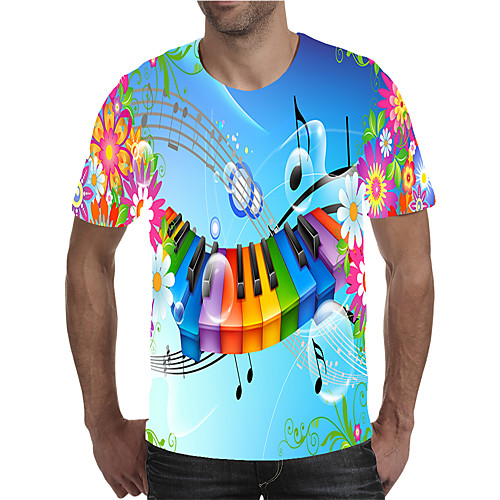 

Men's Plus Size Geometric 3D Pleated Print T-shirt Street chic Exaggerated Daily Going out Round Neck Rainbow / Short Sleeve
