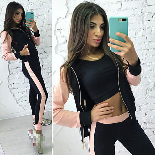 

Women's 2 Piece Full Zip Tracksuit Sweatsuit Jogging Suit Street Casual Long Sleeve 3pcs Breathable Quick Dry Moisture Wicking Running Active Training Jogging Sportswear Outfit Set Clothing Suit Pink