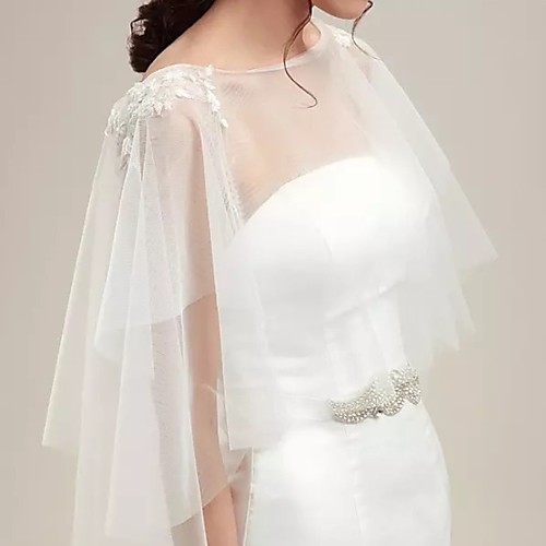 

Short Sleeve Collars Tulle Wedding Shawl & Wrap With Solid