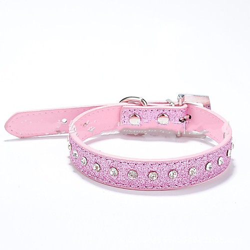 

Cat Dog Collar Adjustable / Retractable Studded Character Rhinestone PU Leather Red Pink