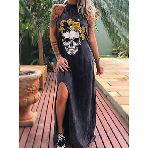 

Women's Maxi Shift Dress - Sleeveless Geometric Elegant Black S M L XL XXL XXXL
