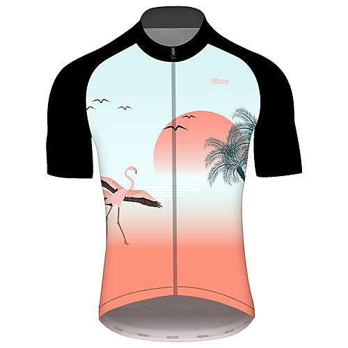 

21Grams Men's Short Sleeve Cycling Jersey BlueYellow Flamingo Floral Botanical Animal Bike Jersey Top Mountain Bike MTB Road Bike Cycling UV Resistant Quick Dry Breathable Sports Clothing Apparel