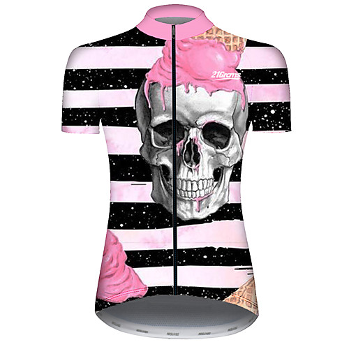 

21Grams Women's Short Sleeve Cycling Jersey Black / White Stripes Novelty Skull Bike Jersey Top Mountain Bike MTB Road Bike Cycling UV Resistant Breathable Quick Dry Sports Clothing Apparel