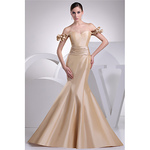 

Mermaid / Trumpet Elegant Engagement Formal Evening Dress Sweetheart Neckline Short Sleeve Court Train Taffeta with Sash / Ribbon 2021