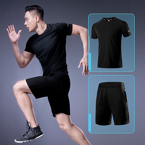 

Men's 2 Piece Activewear Set Workout Outfits Athletic Athleisure Short Sleeve Quick Dry Breathable Soft Fitness Gym Workout Running Active Training Jogging Sportswear Solid Colored Dark Grey
