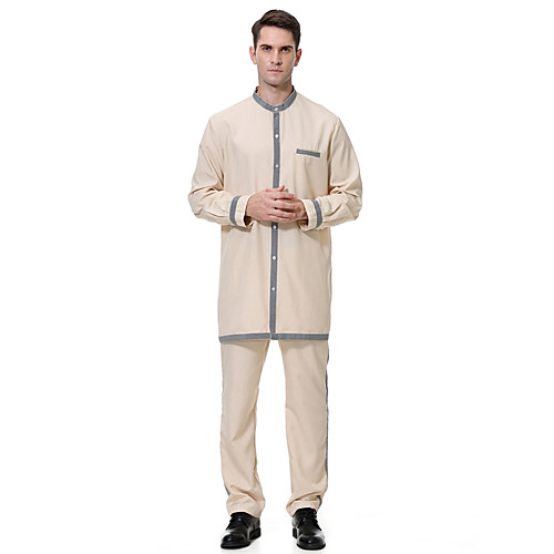 

White / Khaki / Gray Slim Polyester Men's Suit - Stand Collar