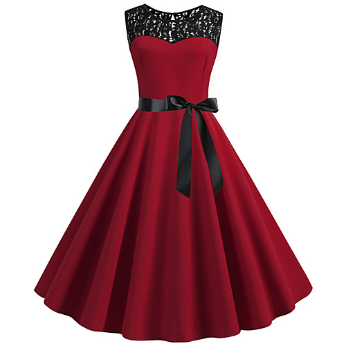 

Women's A Line Dress - Sleeveless Color Block Lace Patchwork Party Daily Fuchsia S M L XL XXL / Cotton