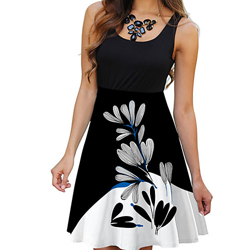 

Women's A Line Dress Knee Length Dress White Black Blue Red Blushing Pink Dusty Rose Sleeveless Print Color Block Deep U Hot S M L XL XXL 3XL 4XL 5XL