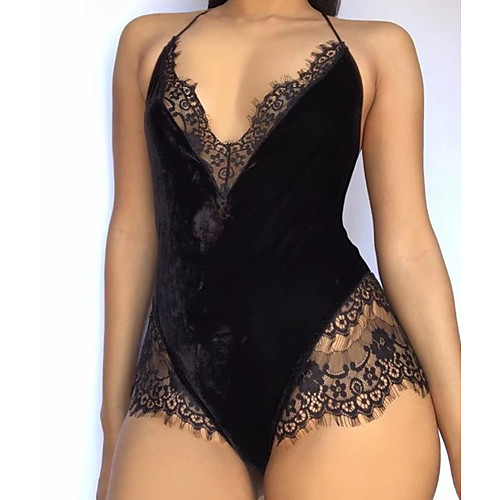 

Women's Lace Bodysuits Nightwear Solid Colored Black S M L