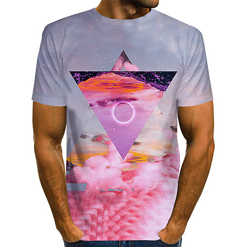 

Men's Plus Size Geometric Print T-shirt Basic Street chic Daily Going out Round Neck Dusty Rose / Short Sleeve