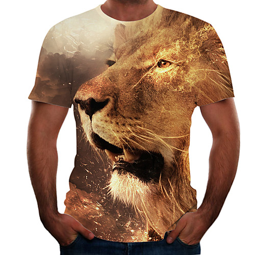 

Men's Plus Size 3D Graphic T-shirt Basic Going out Weekend Round Neck Brown / Short Sleeve / Animal