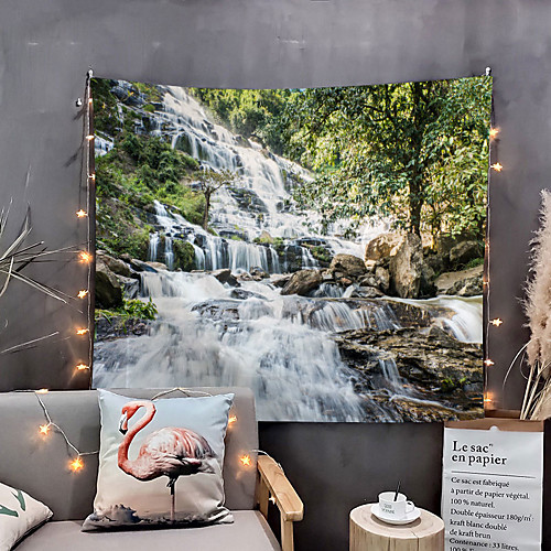 

Home Living Tapestry Wall Hanging Tapestries Wall Blanket Wall Art Wall Decor Forest Tree Blue Sky Cloudy Waterfall Tapestry Wall Decor