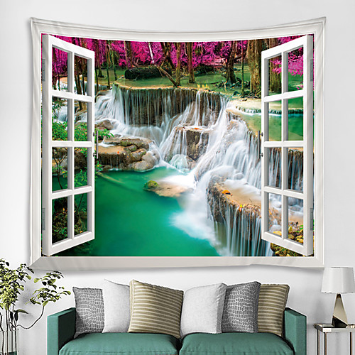 

Window Landscape Wall Tapestry Art Decor Blanket Curtain Picnic Tablecloth Hanging Home Bedroom Living Room Dorm Decoration Polyester Lake Rive Forest Mountain