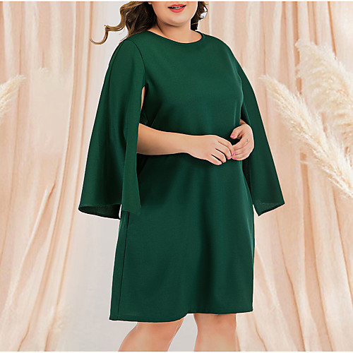 

Women's Plus Size Tunic Dress - Long Sleeve Solid Color Pleated Patchwork Casual Daily Flare Cuff Sleeve Belt Not Included Green L XL XXL XXXL XXXXL