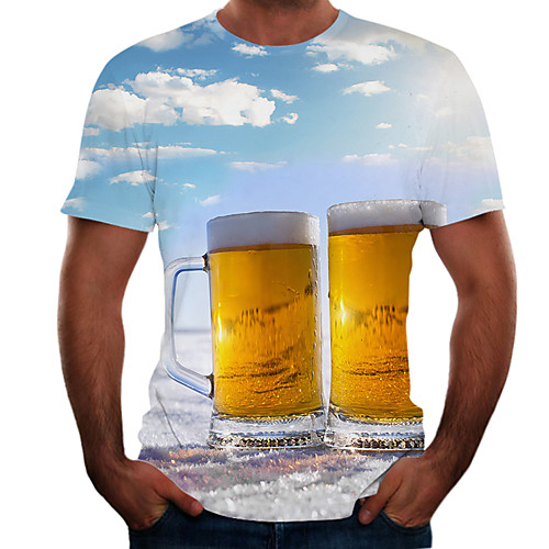 

Men's T shirt Color Block 3D Beer Plus Size Short Sleeve Going out Tops Basic Rainbow