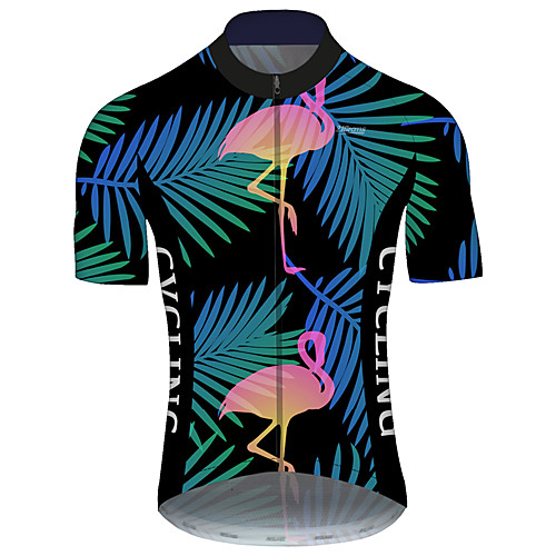 

21Grams Men's Short Sleeve Cycling Jersey Black / Blue Flamingo Leaf Floral Botanical Bike Jersey Top Mountain Bike MTB Road Bike Cycling UV Resistant Quick Dry Breathable Sports Clothing Apparel