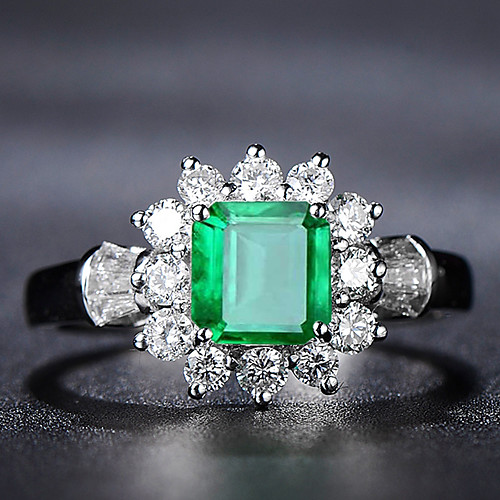 

3 carat Synthetic Emerald Ring Alloy For Women's Emerald cut Antique Luxury Bridal Wedding Party Evening Formal High Quality Pave