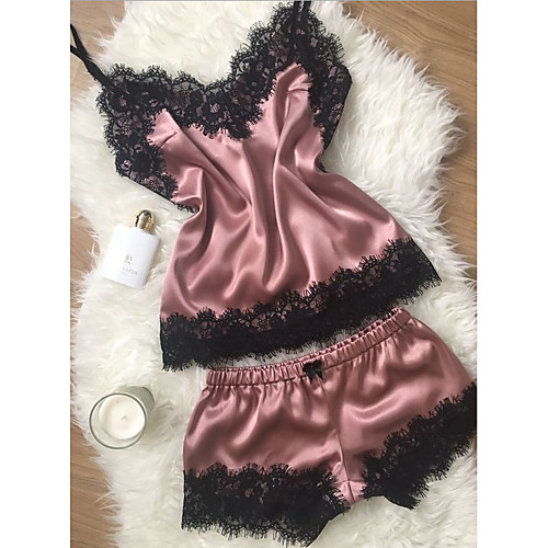 

Women's Lace Suits Nightwear Color Block Yellow / Blushing Pink / Wine S M L