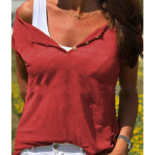 

Women's Solid Colored Slim T-shirt - Cotton Daily V Neck Black / Blue / Red / Khaki / Light Blue