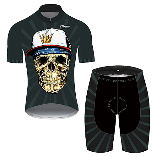 

21Grams Men's Short Sleeve Cycling Jersey with Shorts Spandex Polyester Black / White Skull Bike Clothing Suit UV Resistant Breathable Quick Dry Sweat-wicking Sports Solid Color Mountain Bike MTB