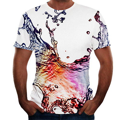 

Men's Plus Size Color Block 3D Print Slim T-shirt Basic Daily Round Neck White / Short Sleeve