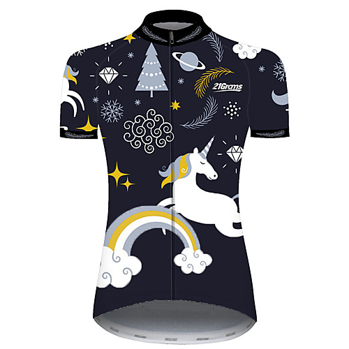 

21Grams Women's Short Sleeve Cycling Jersey Black / White Unicorn Animal Floral Botanical Bike Jersey Top Mountain Bike MTB Road Bike Cycling UV Resistant Breathable Quick Dry Sports Clothing Apparel