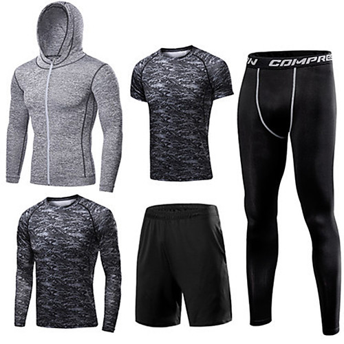 

Men's Patchwork Activewear Set Workout Outfits Compression Suit Athletic Athleisure 5pcs Long Sleeve Elastane Thermal Warm Moisture Wicking Quick Dry Fitness Gym Workout Running Walking Jogging