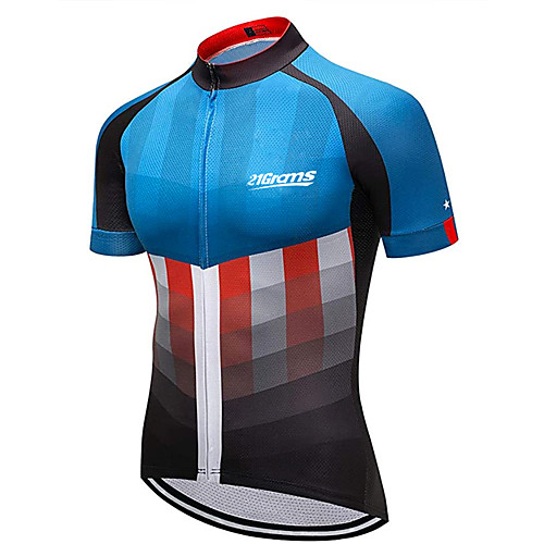 

21Grams Men's Short Sleeve Cycling Jersey Black / Blue American / USA National Flag Bike Jersey Top Mountain Bike MTB Road Bike Cycling UV Resistant Breathable Quick Dry Sports Clothing Apparel