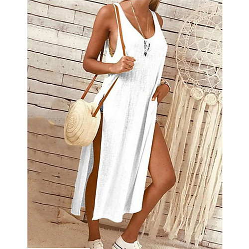 

Women's A Line Dress - Sleeveless Solid Color White Black Yellow Blushing Pink Gray S M L XL XXL / Cotton