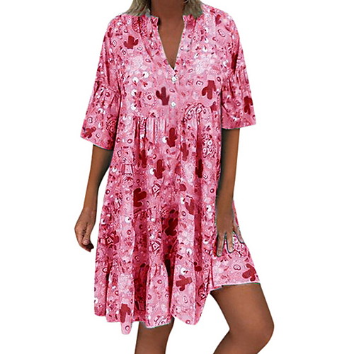 

Women's A Line Dress - Half Sleeve Geometric V Neck Blushing Pink Green Light Blue S M L XL XXL XXXL