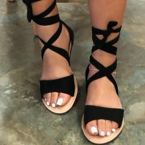 

Women's Sandals Flat Sandal Summer Flat Heel Peep Toe Roman Shoes Daily PU Black / Burgundy / Khaki