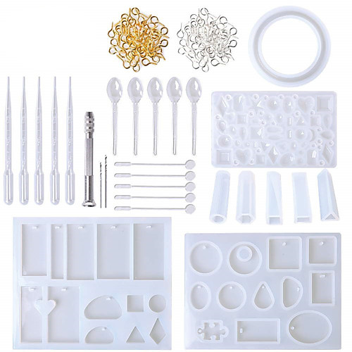 

Silicone Mold Set DIY Clay Epoxy Resin Casting and Tools Set with Storage Bag for Jewelry Ring Earring Pendant 62 Pcs Lot