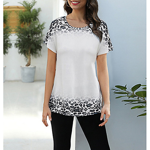 

Women's Leopard T-shirt Casual Daily Holiday Vacation White / Khaki / Gray